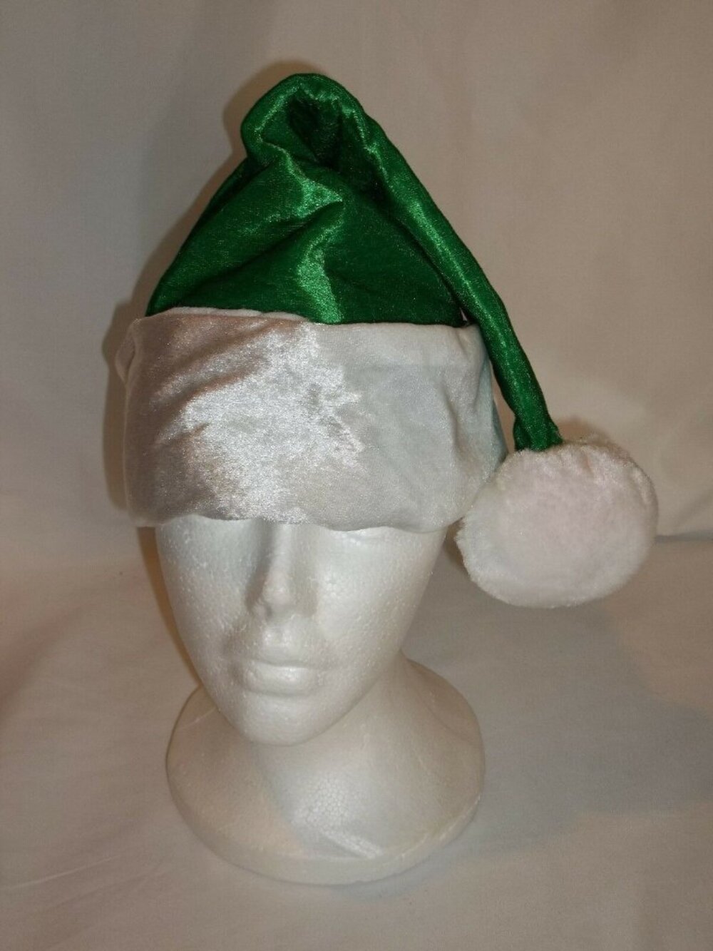 Adult Green Velour Santa Hat White Trim Christmas Stocking Cap